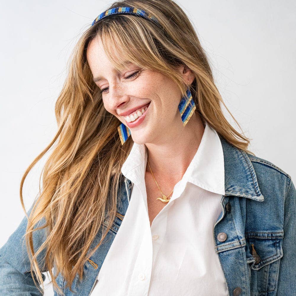 Frida Diagonal Ombre Stripes Beaded Earrings Blue Wholesale