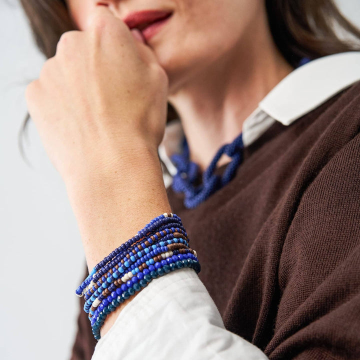 Sage Beaded 10 Strand Stretch Bracelets Brown + Blue