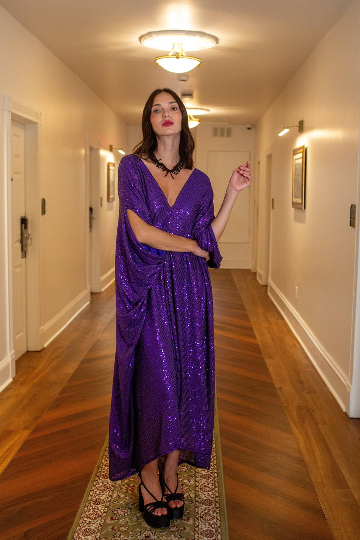 Galactic Grape Sequin Caftan