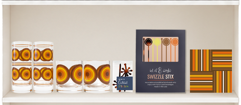 Warm Circles Mid Century Acrylic Swizzle Stix Drink Stirrers