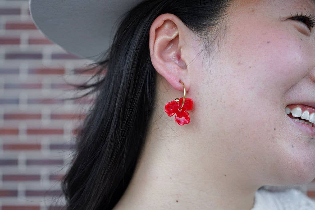 Magnolia Hoop Earrings - Poppy Red