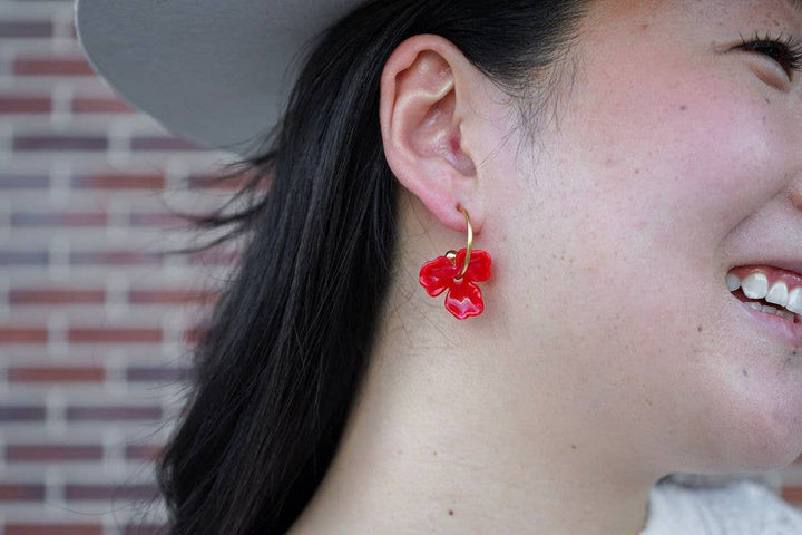 Magnolia Hoop Earrings - Poppy Red