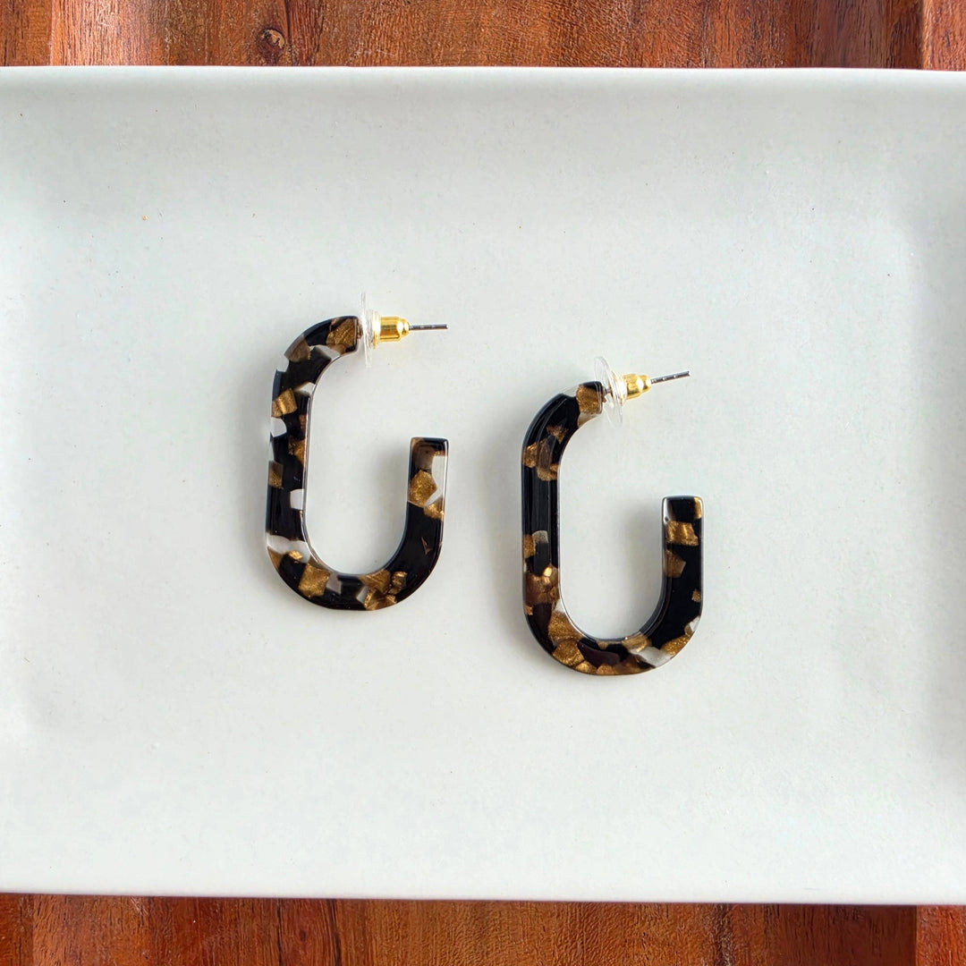 Jenna Hoop Earrings - Black & Bronze