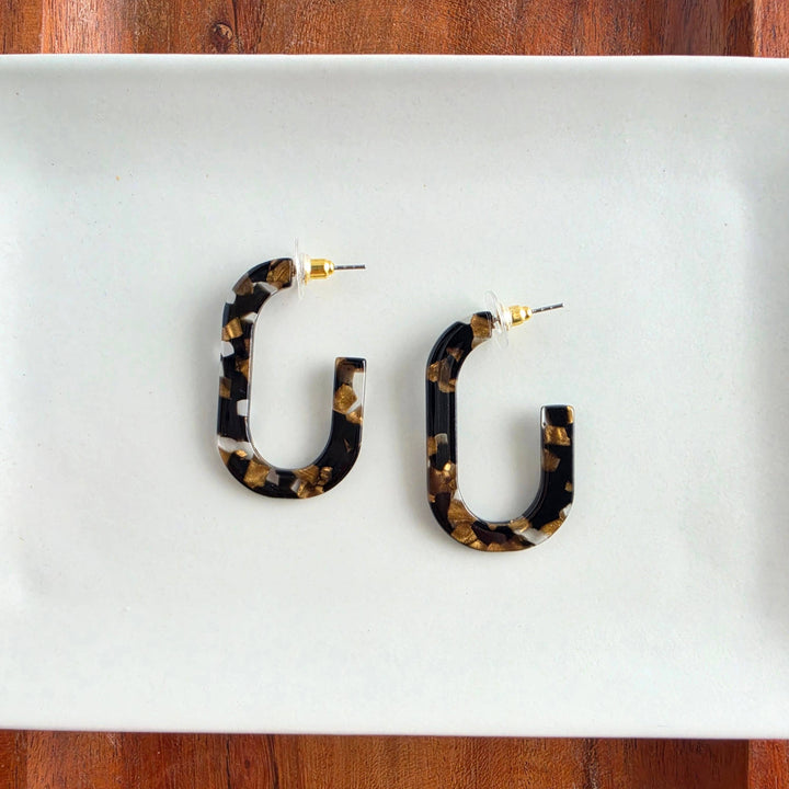 Jenna Hoop Earrings - Black & Bronze