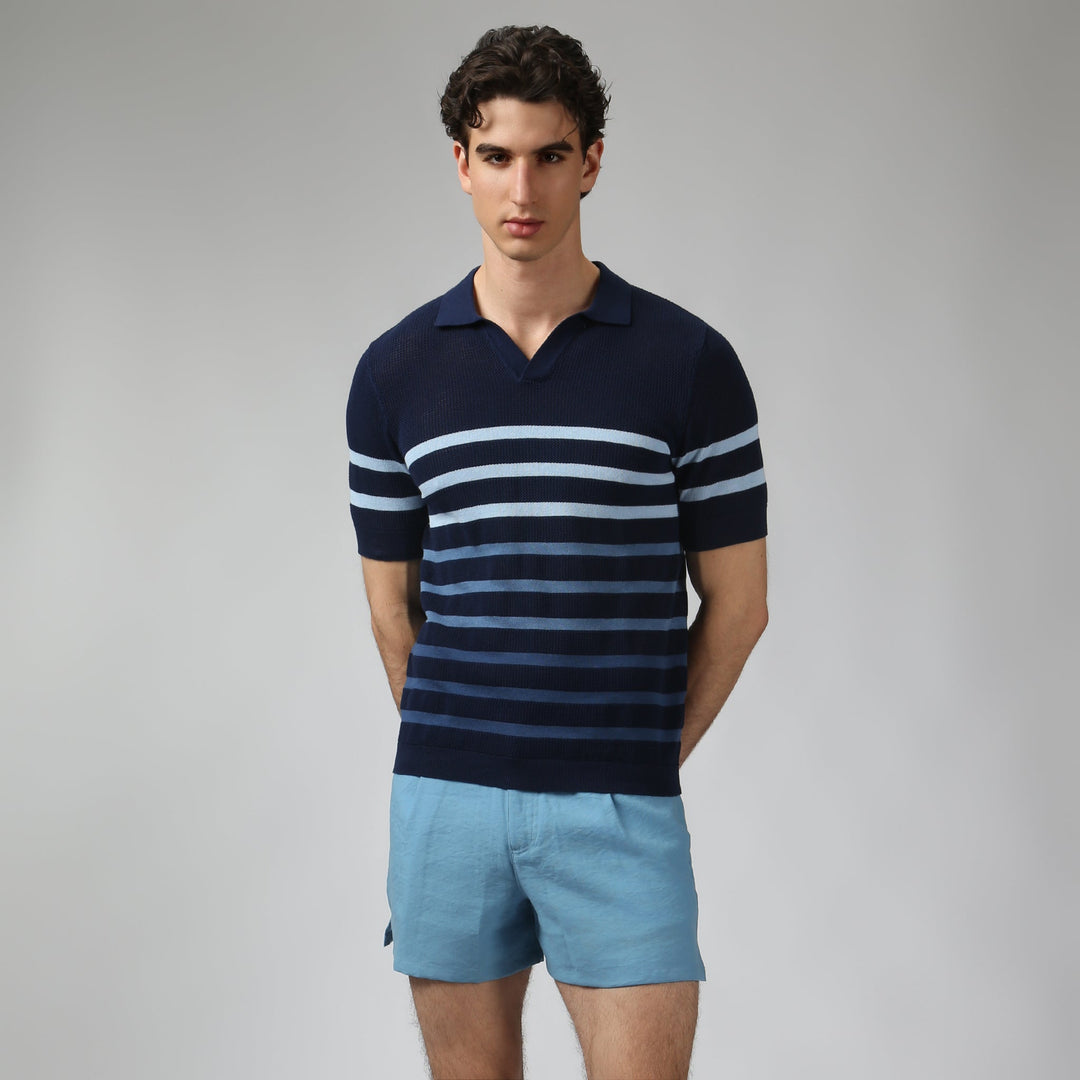 Navy Seabreeze Knit Polo - Parke & Ronen