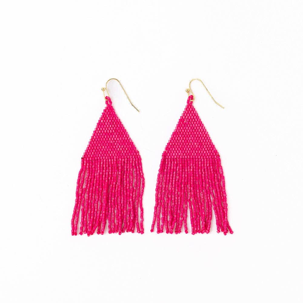Lexie Solid Beaded Fringe Earrings Hot Pink