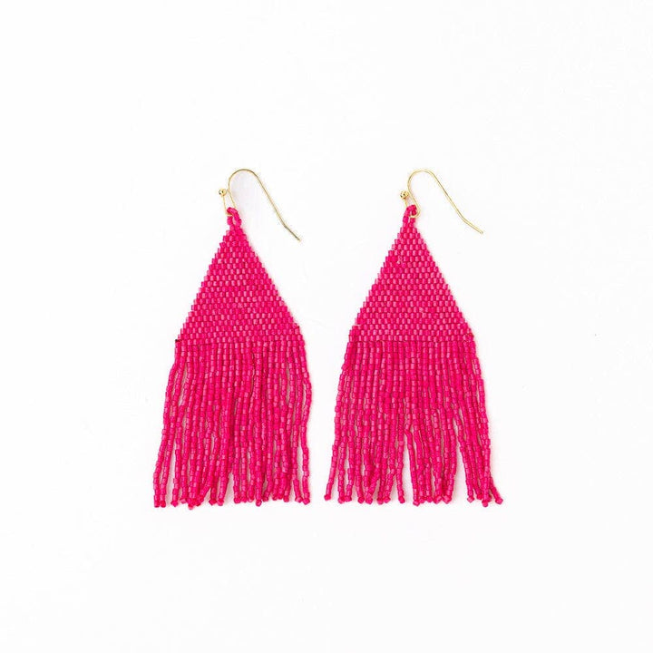 Lexie Solid Beaded Fringe Earrings Hot Pink