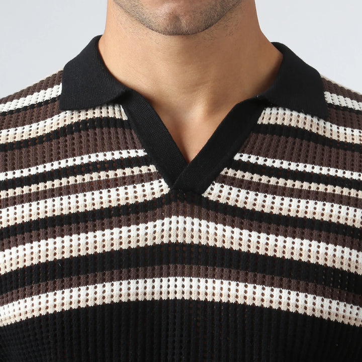 Sismano Knit Polo Black Tan