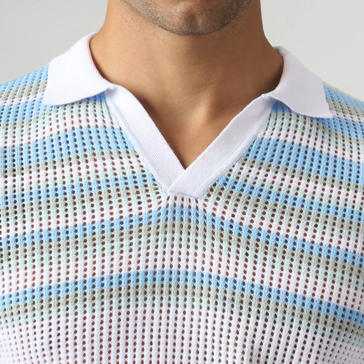 Sismano Knit Polo White Sky