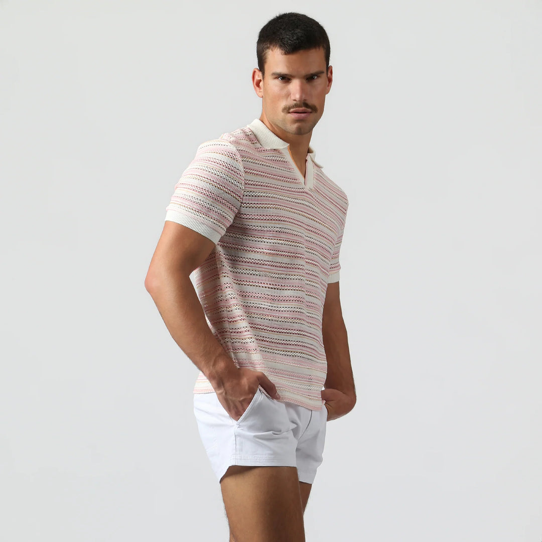 Argento Knit Polo Blush Stripe