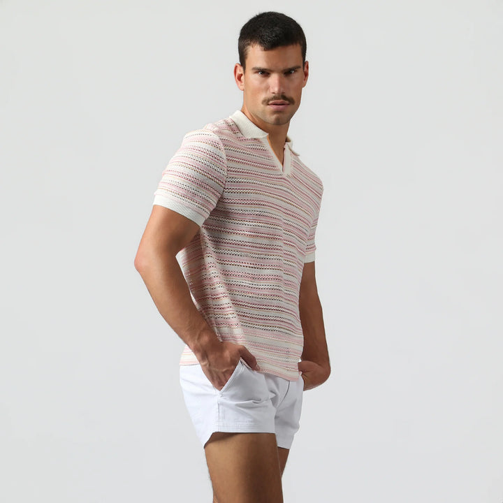 Argento Knit Polo Blush Stripe