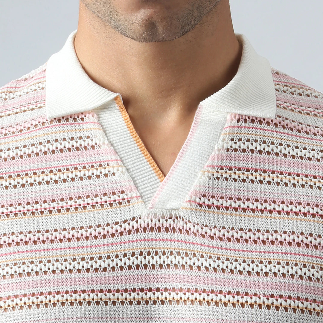 Argento Knit Polo Blush Stripe