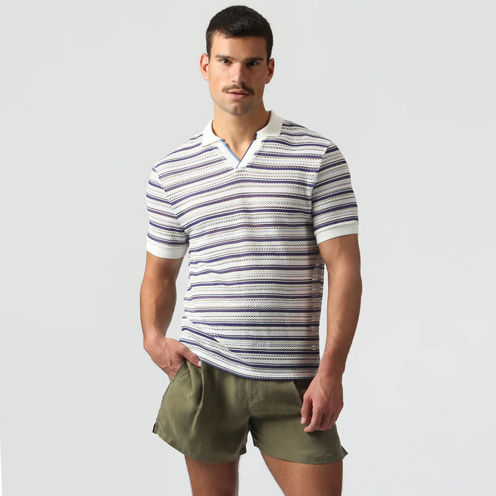 Argento Knit Polo Marine Stripe