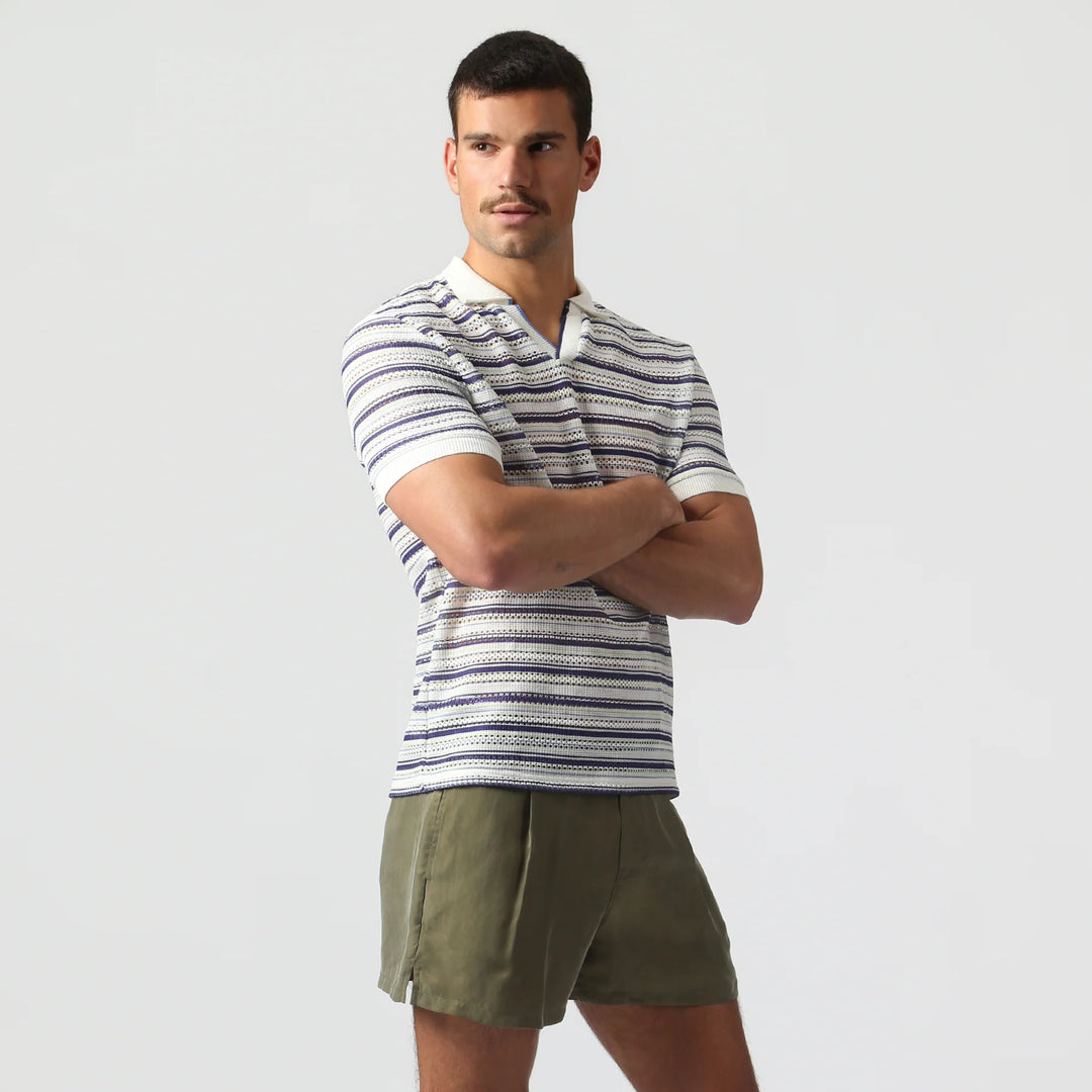 Argento Knit Polo Marine Stripe
