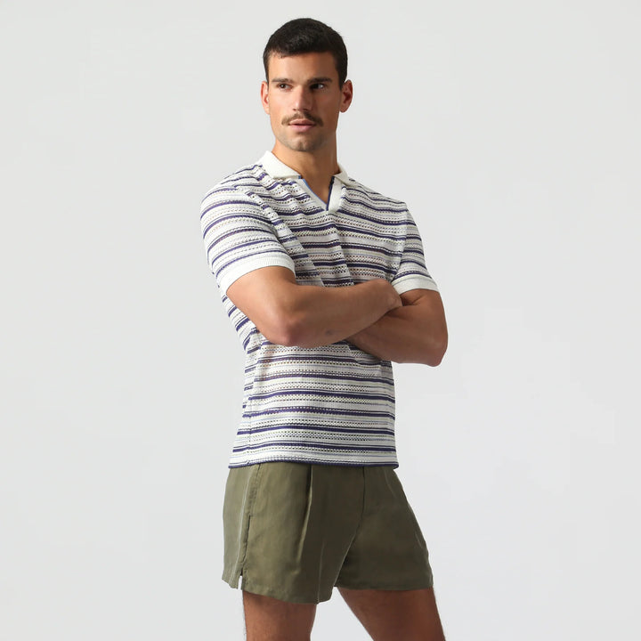 Argento Knit Polo Marine Stripe