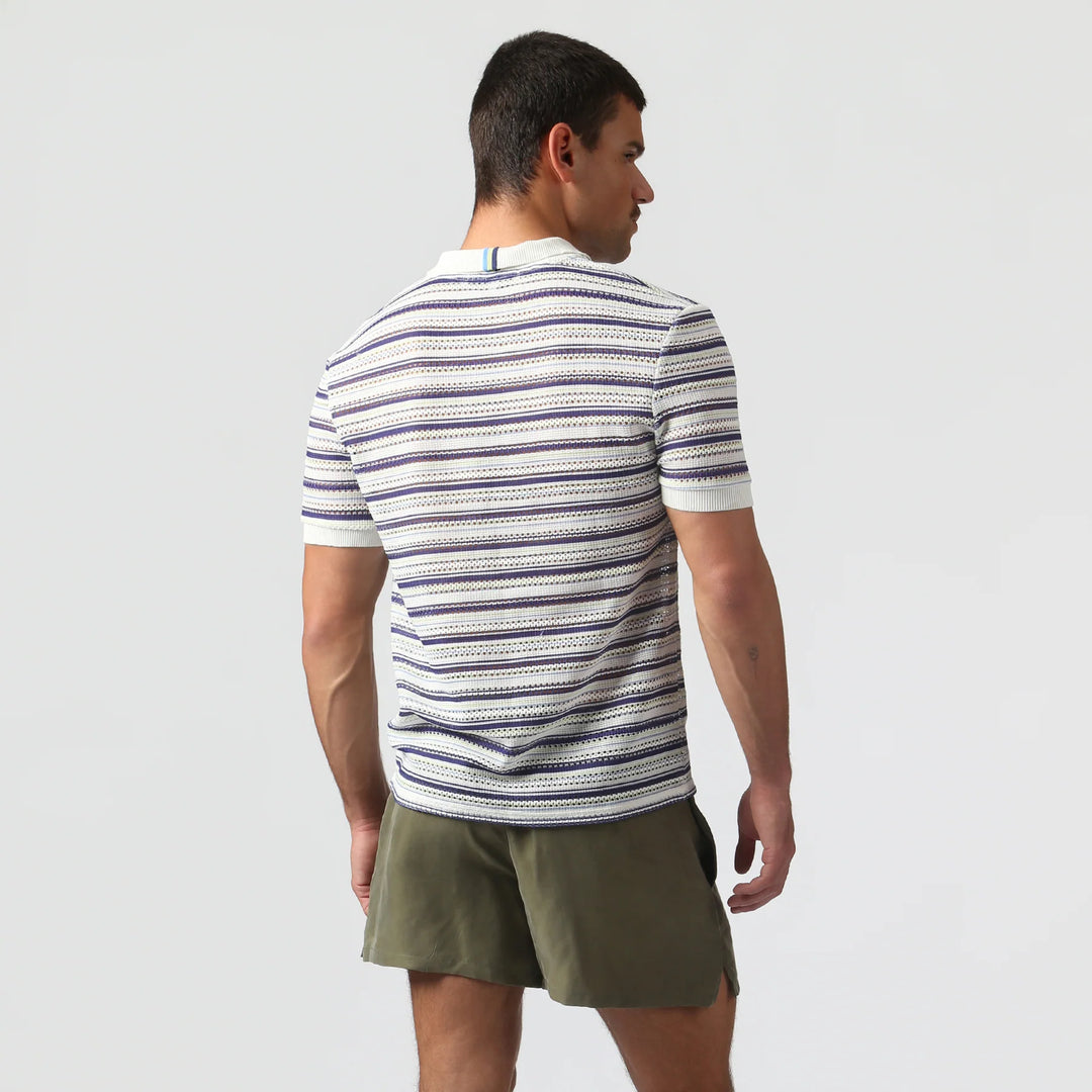 Argento Knit Polo Marine Stripe