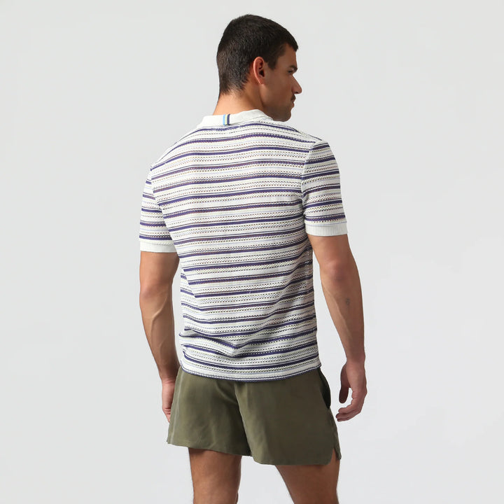 Argento Knit Polo Marine Stripe