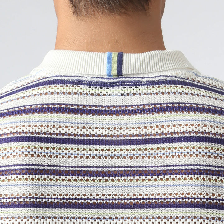Argento Knit Polo Marine Stripe