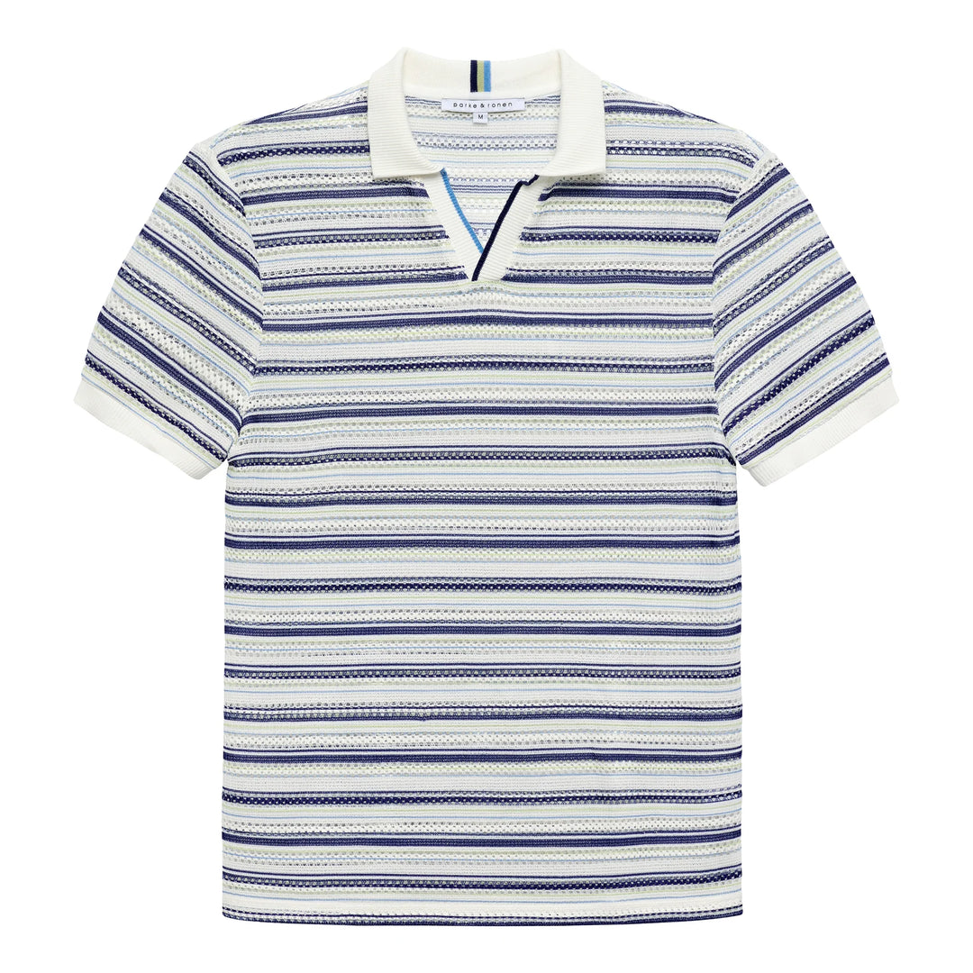 Argento Knit Polo Marine Stripe