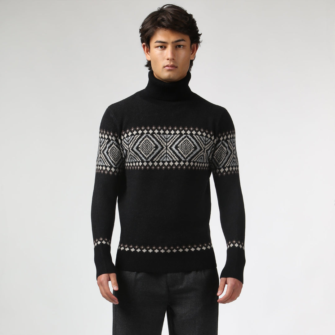 Fair Isle Knit Turtle Neck - Black