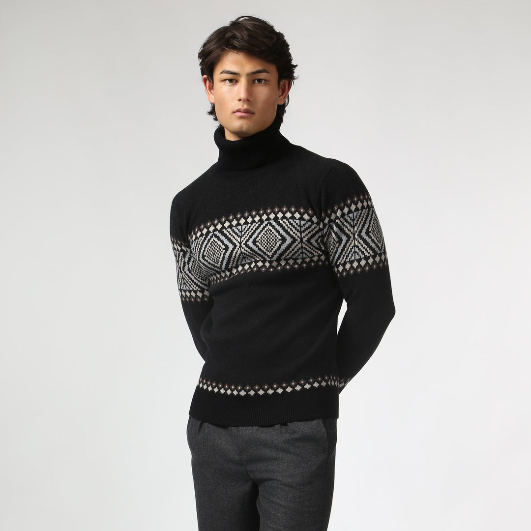 Fair Isle Knit Turtle Neck - Black