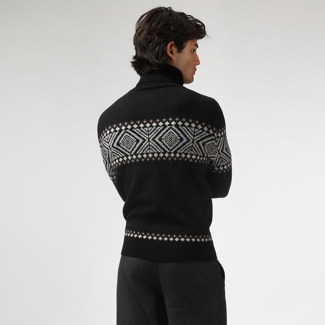 Fair Isle Knit Turtle Neck - Black