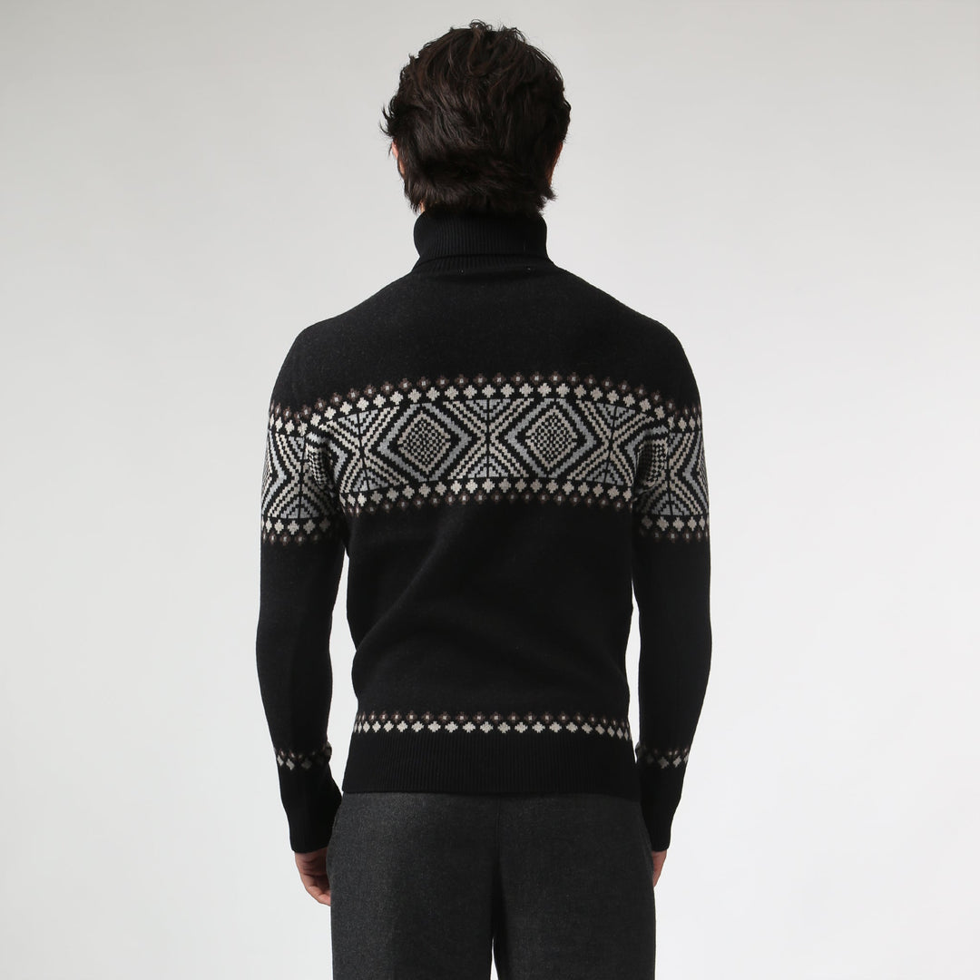 Fair Isle Knit Turtle Neck - Black