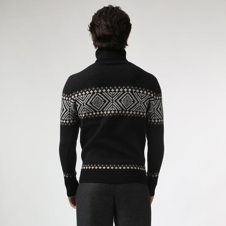 Fair Isle Knit Turtle Neck - Black