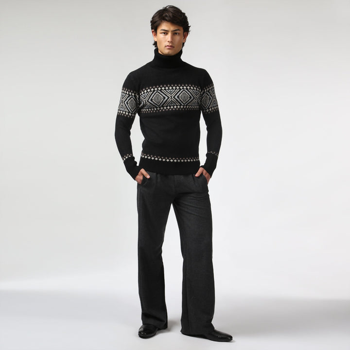 Fair Isle Knit Turtle Neck - Black