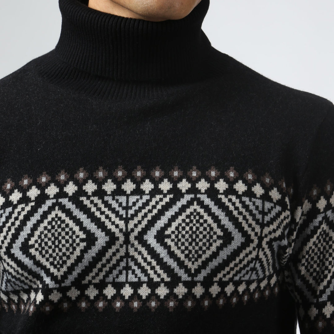 Fair Isle Knit Turtle Neck - Black