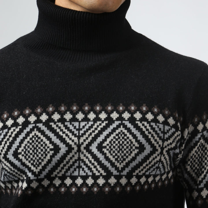 Fair Isle Knit Turtle Neck - Black