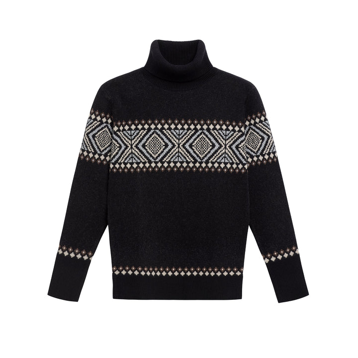 Fair Isle Knit Turtle Neck - Black