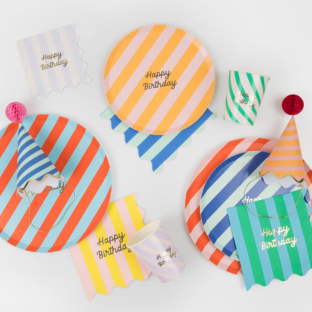 Stripe Happy Birthday Small Napkins (X 16)