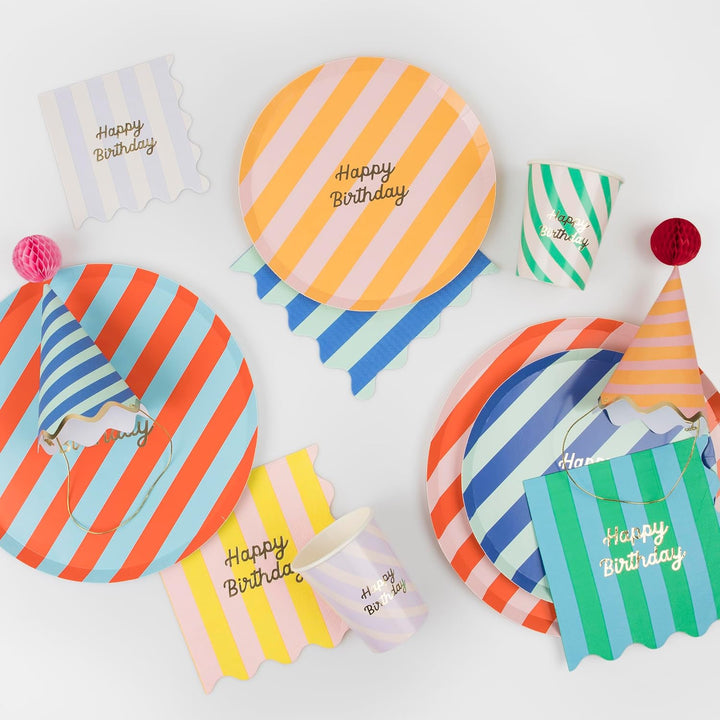 Stripe Happy Birthday Small Napkins (X 16)