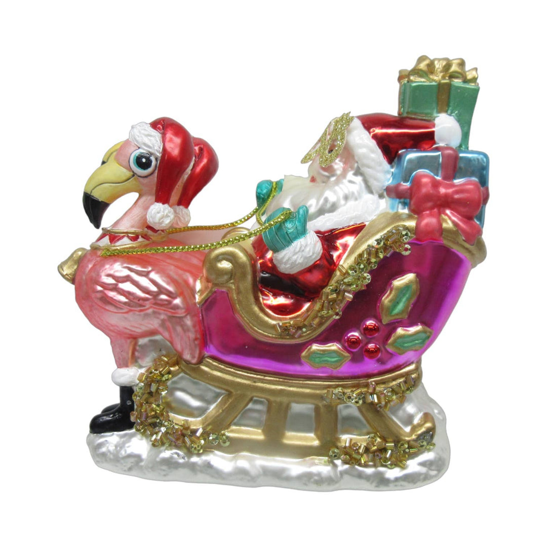Flamingo Sled w/Santa Orn