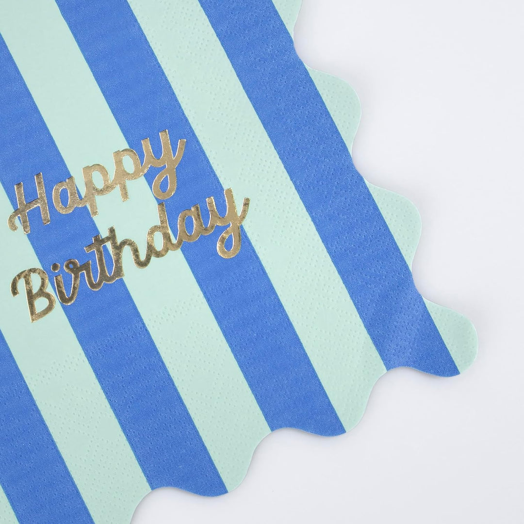 Stripe Happy Birthday Small Napkins (X 16)
