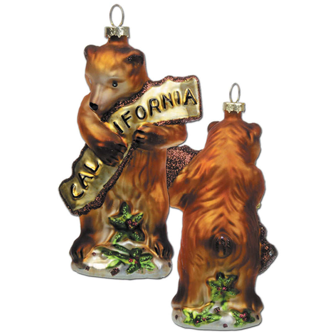 CA Bear Hug Glass Christmas Ornament