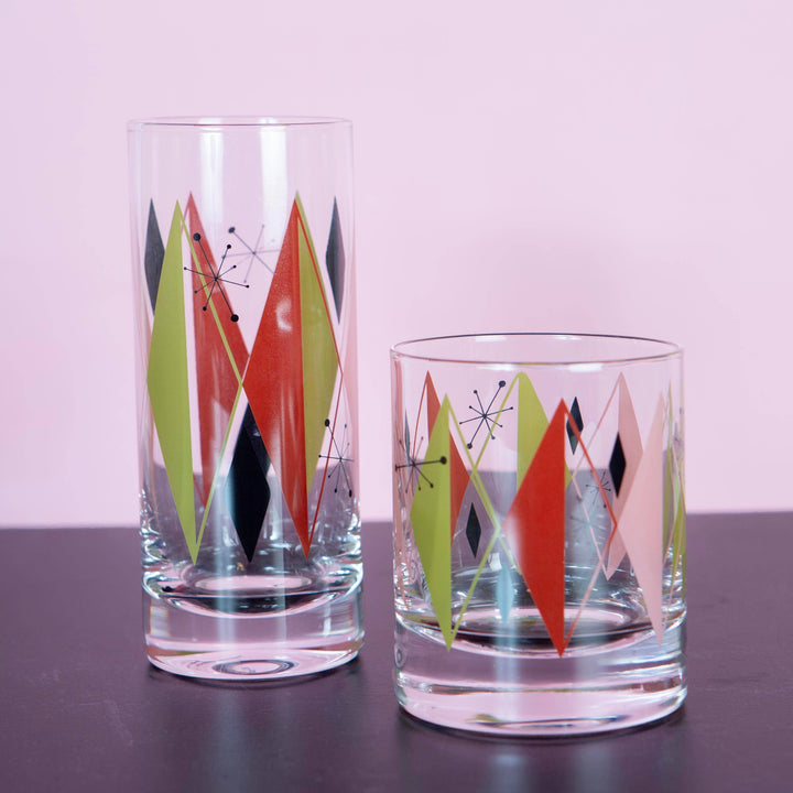 Retro Diamonds Vintage Inspired Highball Tall Cocktail Glass