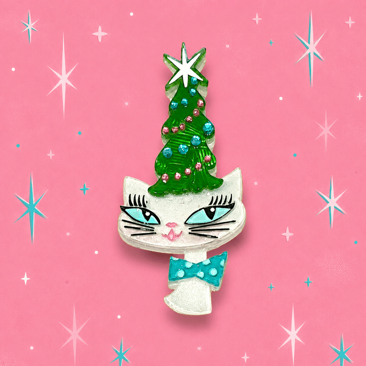 Kitty Christmas Hat Brooch