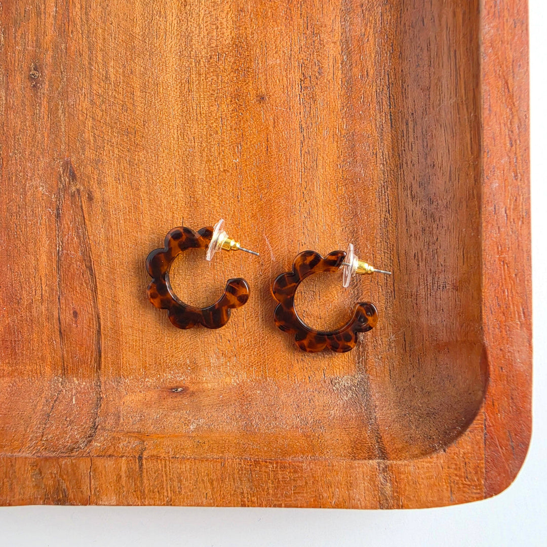 Flora Mini Hoop Earrings - Amber Dot
