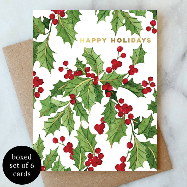 Vines of Holly Greetings Card - Box Set of 6 | Holiday