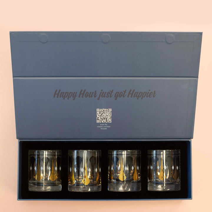 Cocktail Hour Set of 4 Black & Gold Vintage Whiskey Glasses