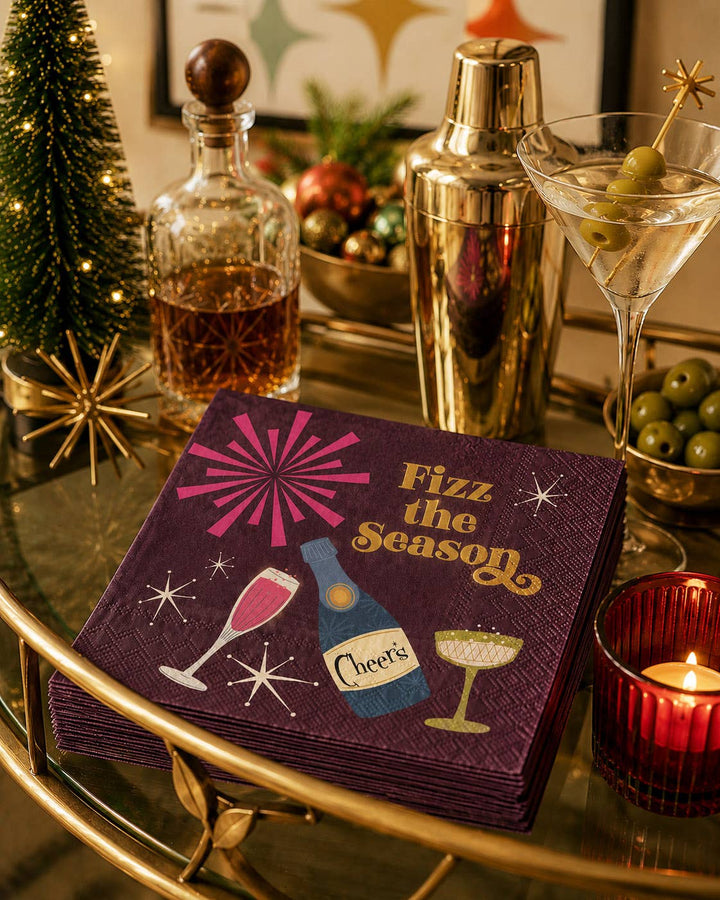 Fizz the Season Retro Holiday Cocktails Beverage Napkin
