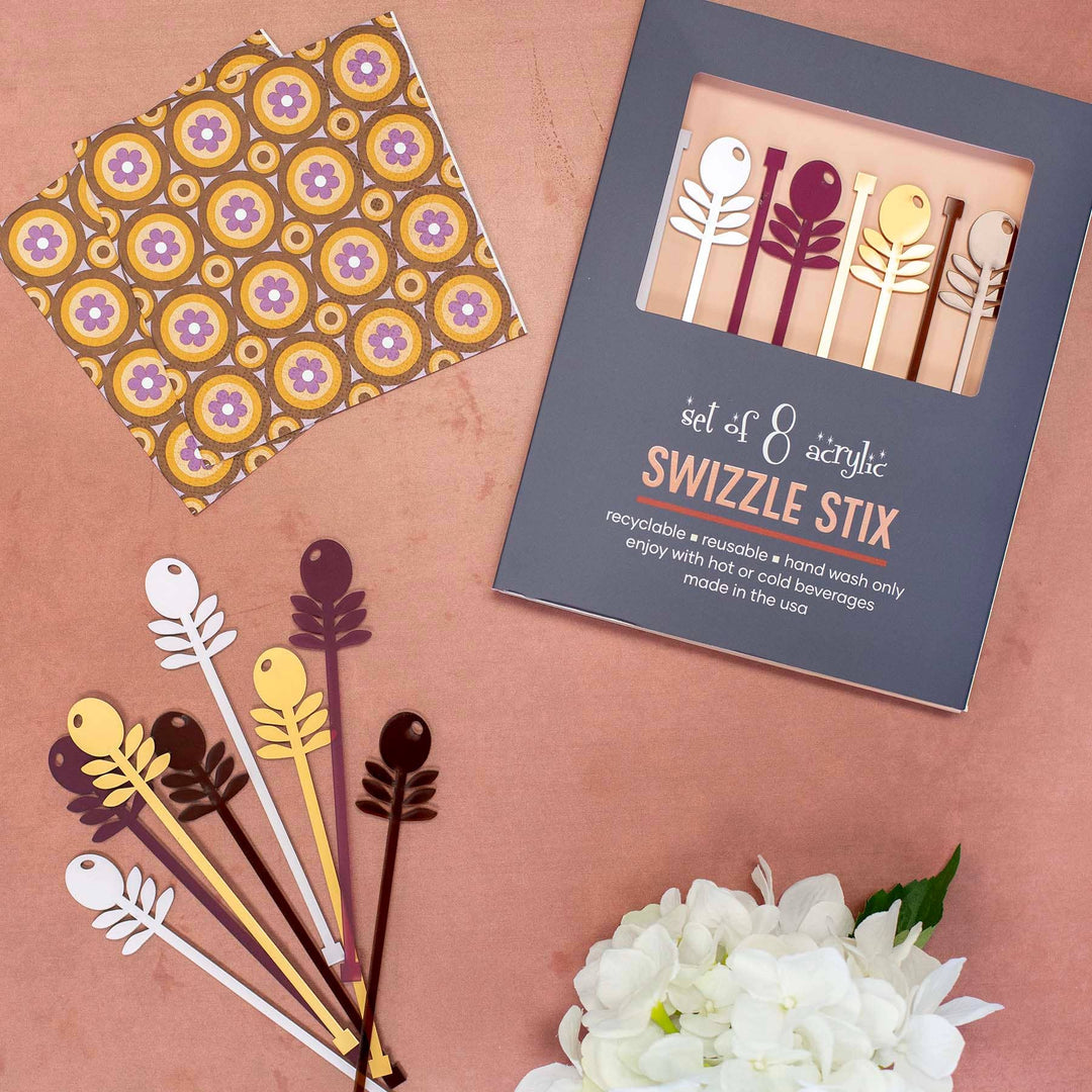 Purple Flower Acrylic Beverage Mixing Swizzle Stix