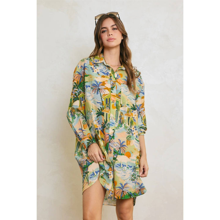 Golden Tide Mini Shirt Dress