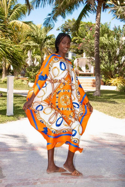 Belted Elegance Orange Full Length Caftan