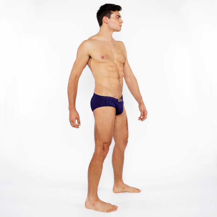 Navy Arrows Textured Swim Brief W/Buckle St-8021-01