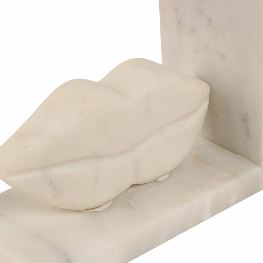 Bookends Set of 2 - White Marble Lips Design, 5 in.