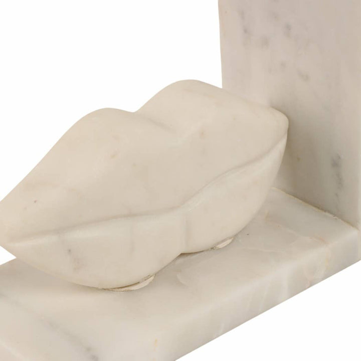 Bookends Set of 2 - White Marble Lips Design, 5 in.