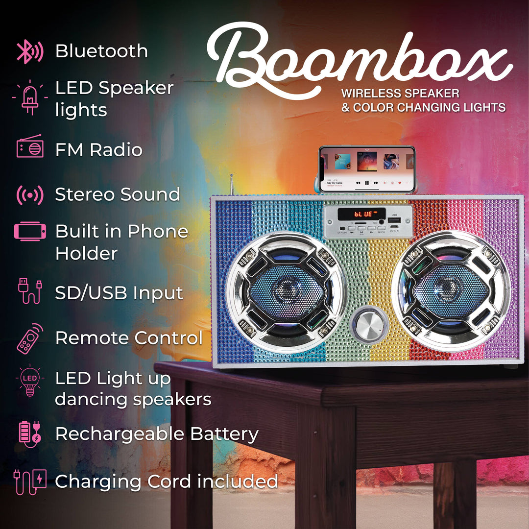 Rainbow Bling Wireless Boombox with FM Radio